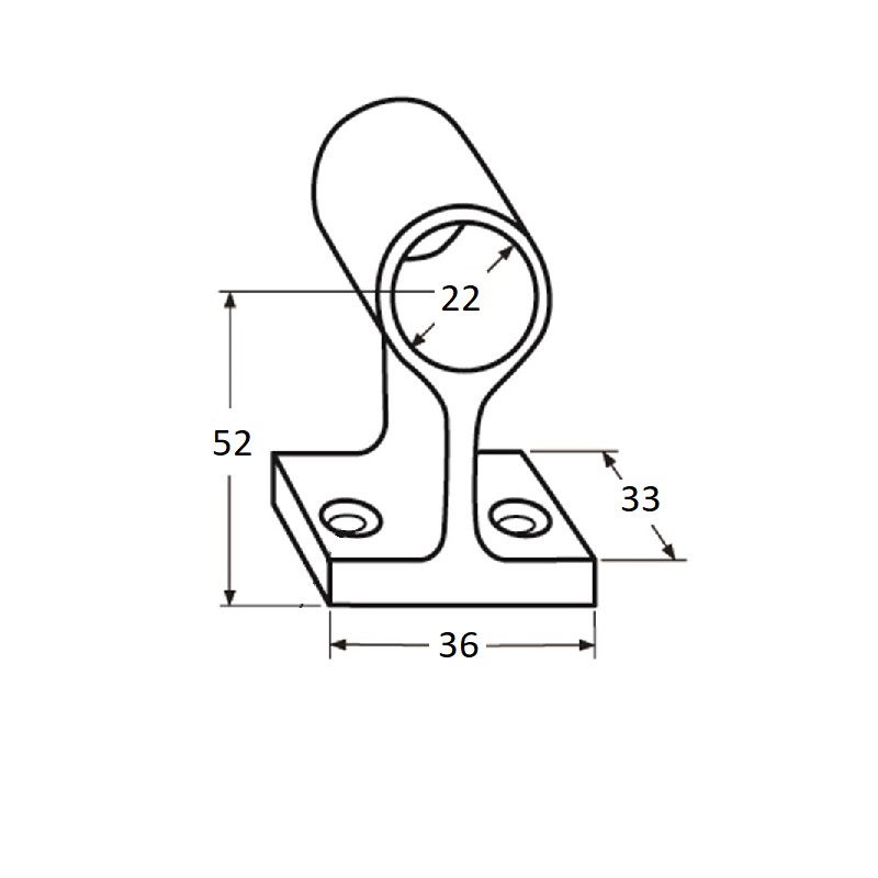 Support pour main courante diamètre 22 mm en inox A4 traversante angle de 60°