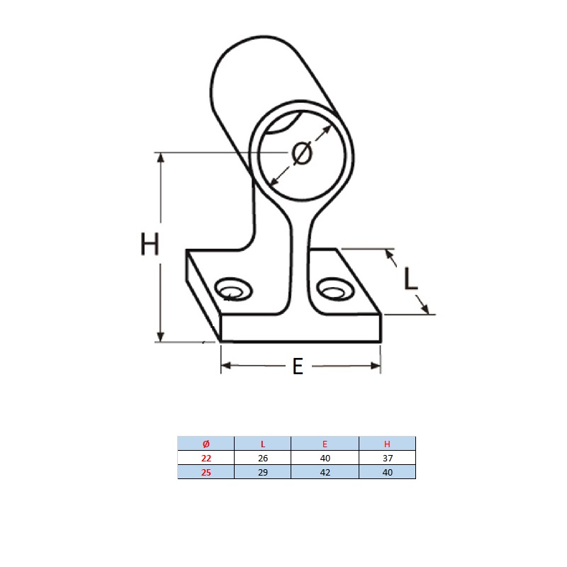 Support pour main courante inox traversante angle de 60°