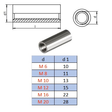 Ecrou inox cylindrique pour rallonge – Image 2