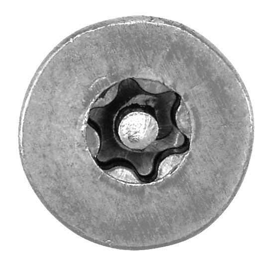 Vue du dessus (empreinte) des vis à tôle tête fraisée en inox a2 empreinte torx + téton